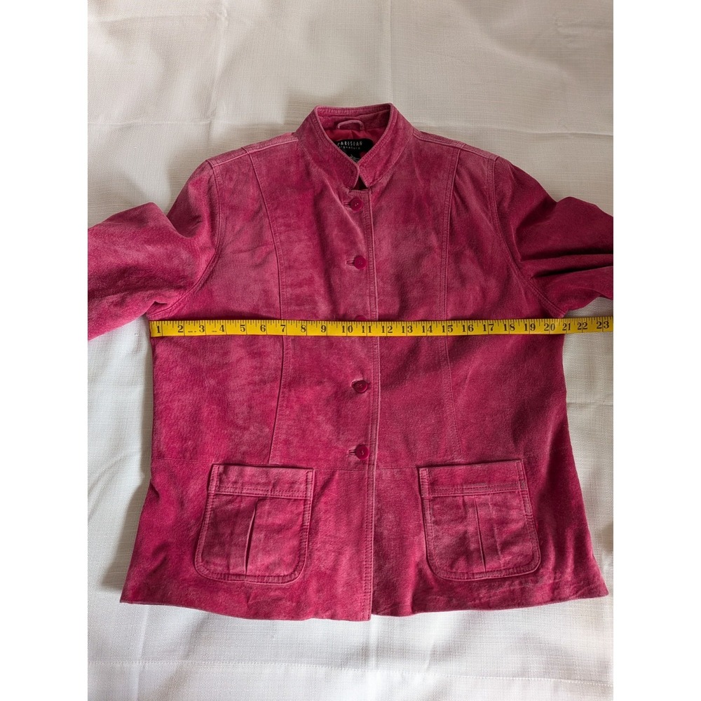 VTG 100% Pink Suede Leather Jacket Button Front Mandarin Collar Barbie Preppy - Picture 4 of 6